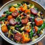 Butternut Squash and Black Bean Orzo with Sausage and Spinach
