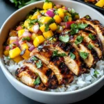 Jerk Chicken Bowls with Mango Salsa and Coconut Rice