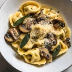 Cheese Tortellini with Butter, Mushrooms, and Crispy Sage